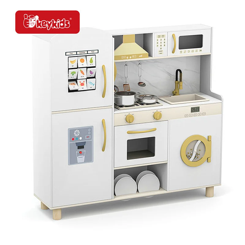Kids Wooden Play Kitchen Set - Features Full Mini Appliances Realistic Pretend Cooking W10C992